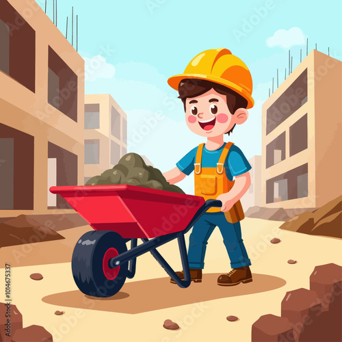 Construction Worker with Wheelbarrow 
