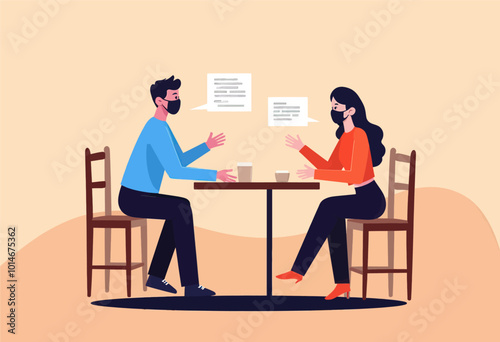 Couple Talking At A Table Wearing Masks
