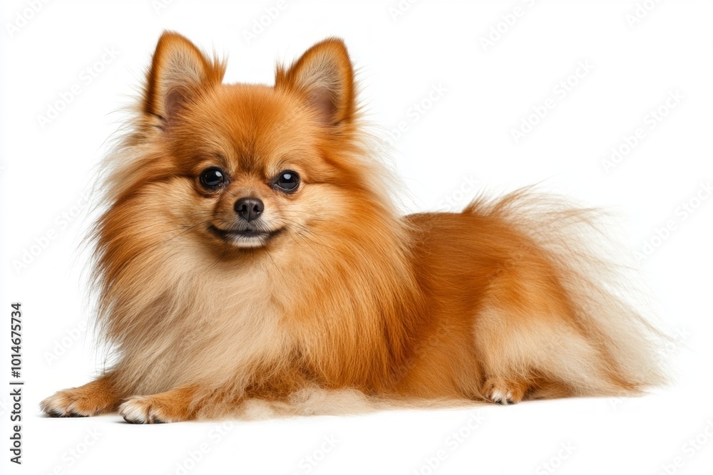 delightful German Spitz showcases its fluffy fur and small, perky ears while sitting attentively on a bright white background, radiating charm and playfulness. delightful German Spitz showcases its fluffy fur and small, perky ears while sitting attentively on a bright white background, radiating charm and playfulness.