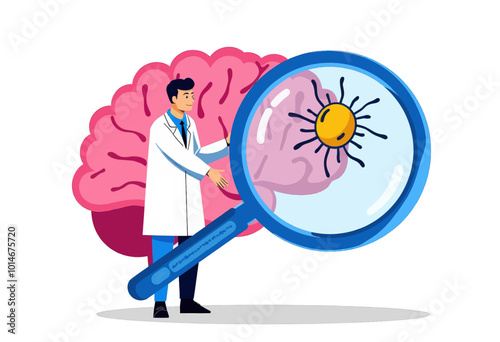 Doctor Examining Brain with Magnifying Glass 
