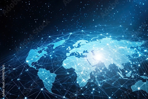 Digital World Map Highlighting Global Network Connections for Modern International Business