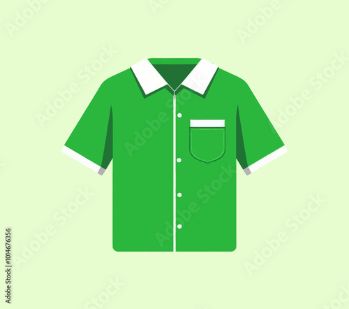Green Shirt with White Collar and Pocket 
