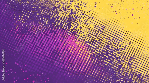 Abstract purple and yellow background with a polka dot pattern.