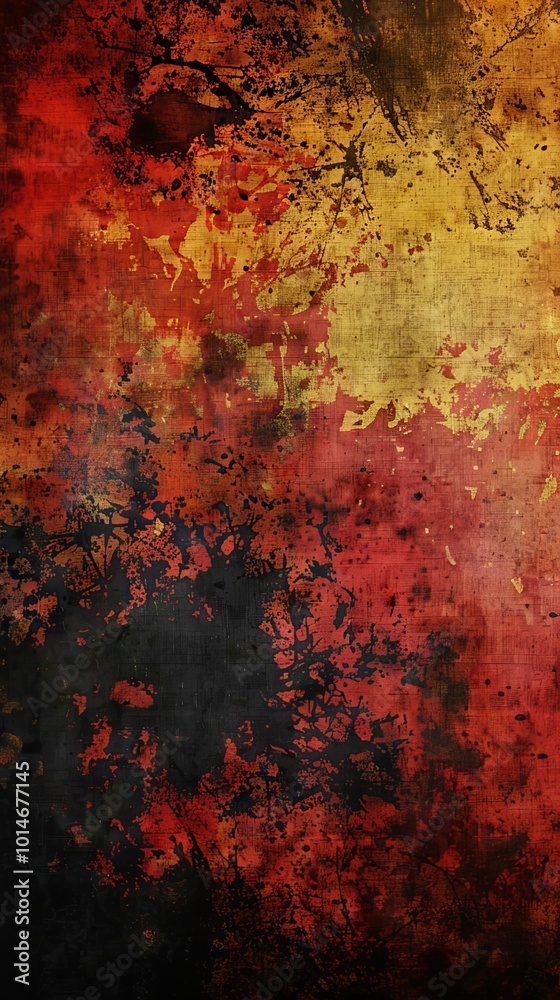 Obraz premium Vibrant abstract grunge background featuring a dynamic mix of red, yellow, and black paint splatter textures.