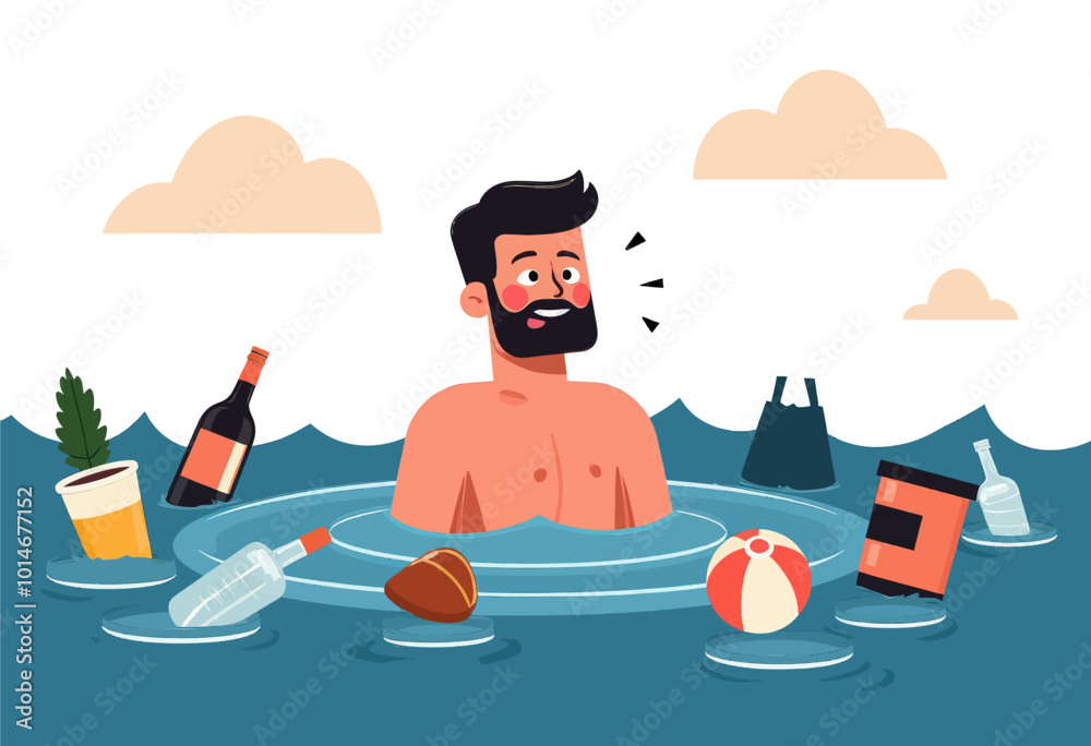 Obraz premium Man Surprised by Ocean Pollution 