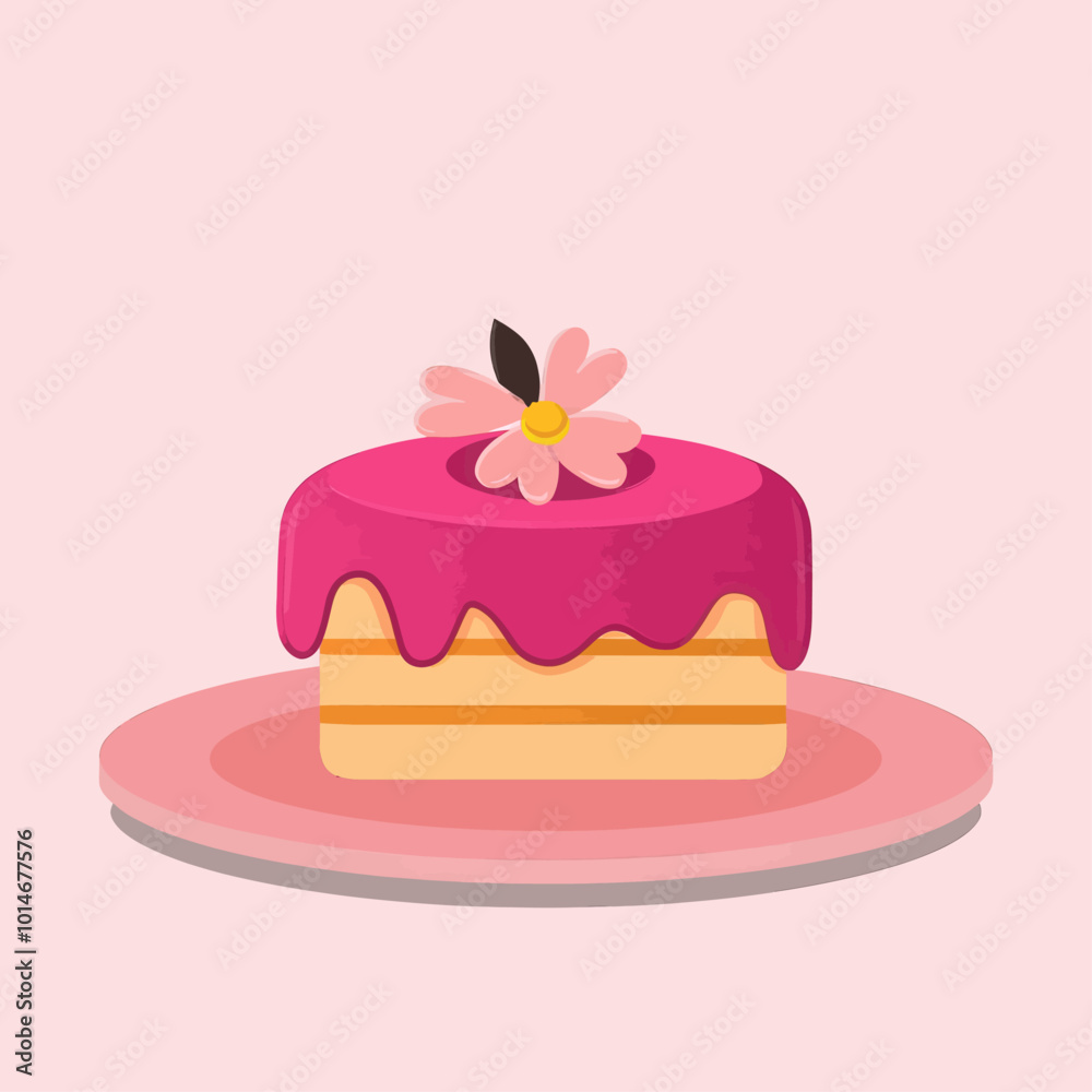 Pink Cake with Flower Decoration on Plate Pink Cake with Flower Decoration on Plate