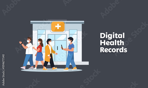 People Using Digital Health Records at Clinic  
