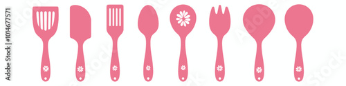 Pink Kitchen Utensil Set with Flower Design