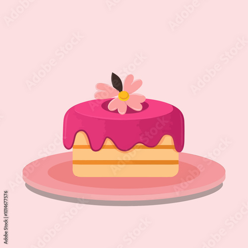 Pink Cake with Flower Decoration on Plate