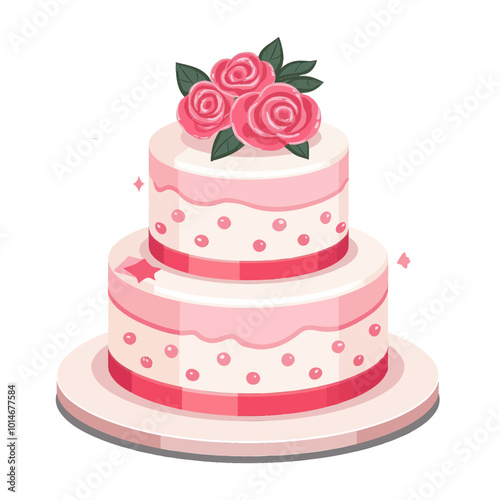 Pink Two-Tier Cake with Rose Decoration