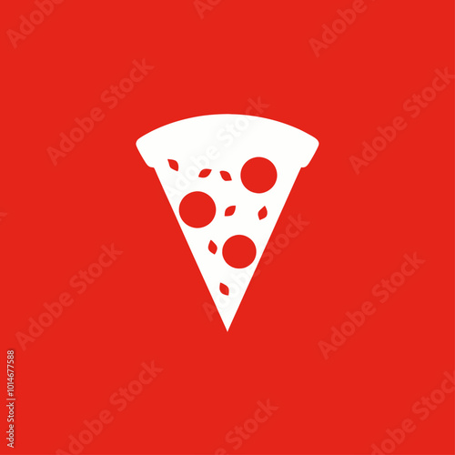 Pizza Slice Icon on Red Background 
