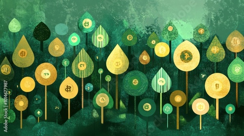 The concept of market capitalization in forest green and gold colors photo