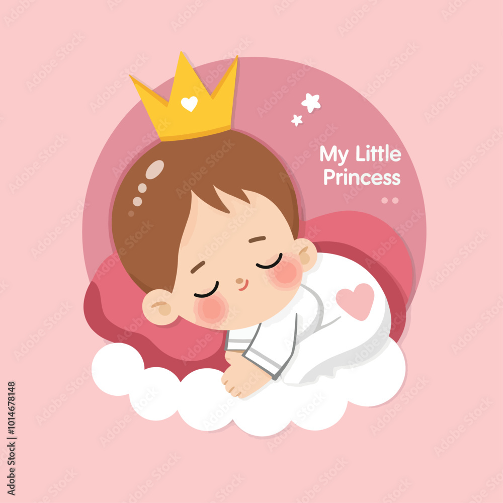 Sleeping Baby Girl with Crown on Pink Cloud Sleeping Baby Girl with Crown on Pink Cloud