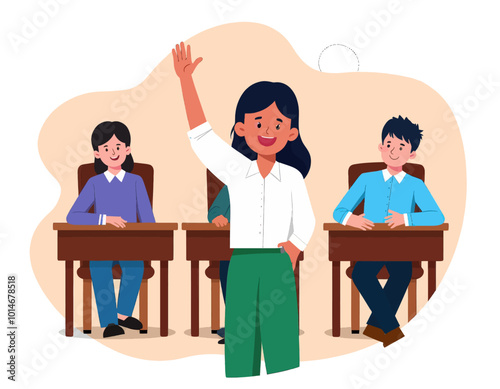 Student Raising Hand in Classroom 
