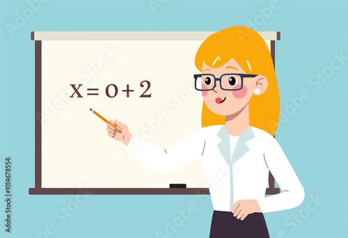 Teacher explaining math equation on whiteboard