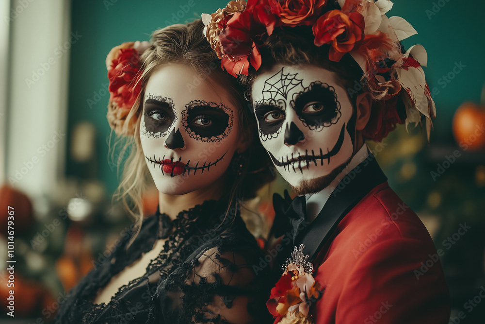 Person with Day of the Dead Catrina costume for halloween parties Person with Day of the Dead Catrina costume for halloween parties
