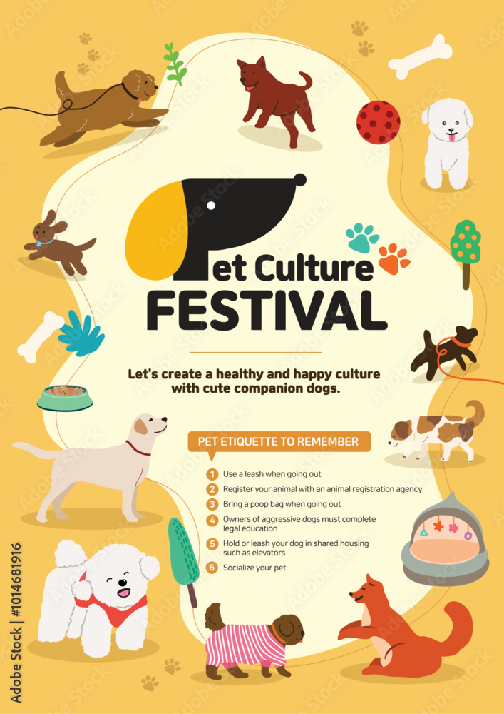 Naklejka premium Healthy and happy dog culture campaign poster featuring cute puppies