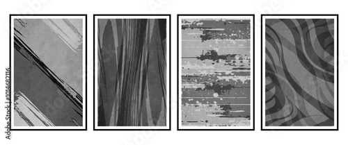 Set of 4 Abstract illustration in vintage style. For use in graphics, for wall decor.
