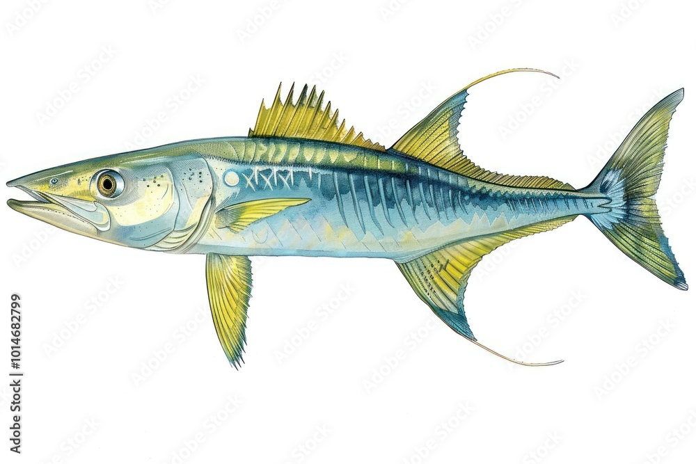 Fototapeta premium Yellowfin barracuda under the sea on a white background