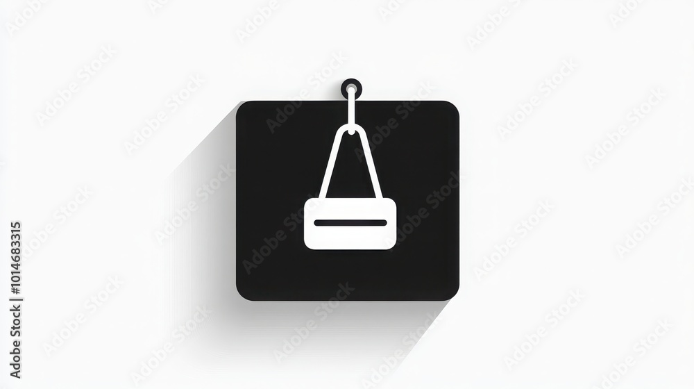 A black and white icon of a hanging reserved sign, designed for business themes such as cafes or restaurants, displayed in a simple square button format with clean lines A black and white icon of a hanging reserved sign, designed for business themes such as cafes or restaurants, displayed in a simple square button format with clean lines