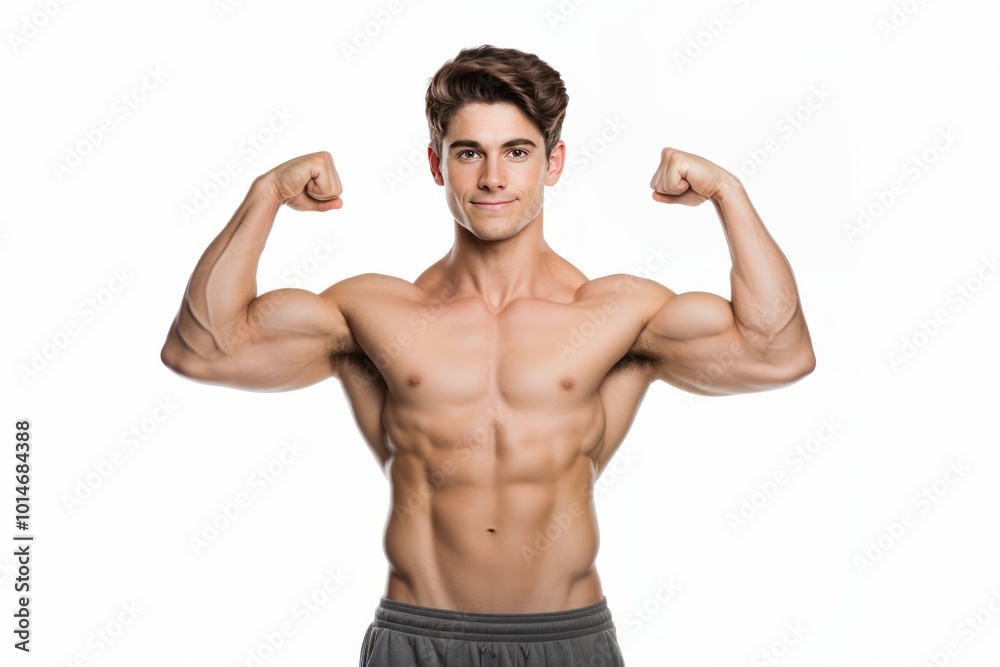 young man with tight muscles Post a confident, elegant pose that shows strength, good health, and catches the eye. Isolated on a white background young man with tight muscles Post a confident, elegant pose that shows strength, good health, and catches the eye. Isolated on a white background