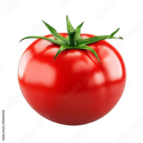 Fresh Organic Tomato with Vibrant Red Skin and Green Stem On Transparent Background photo