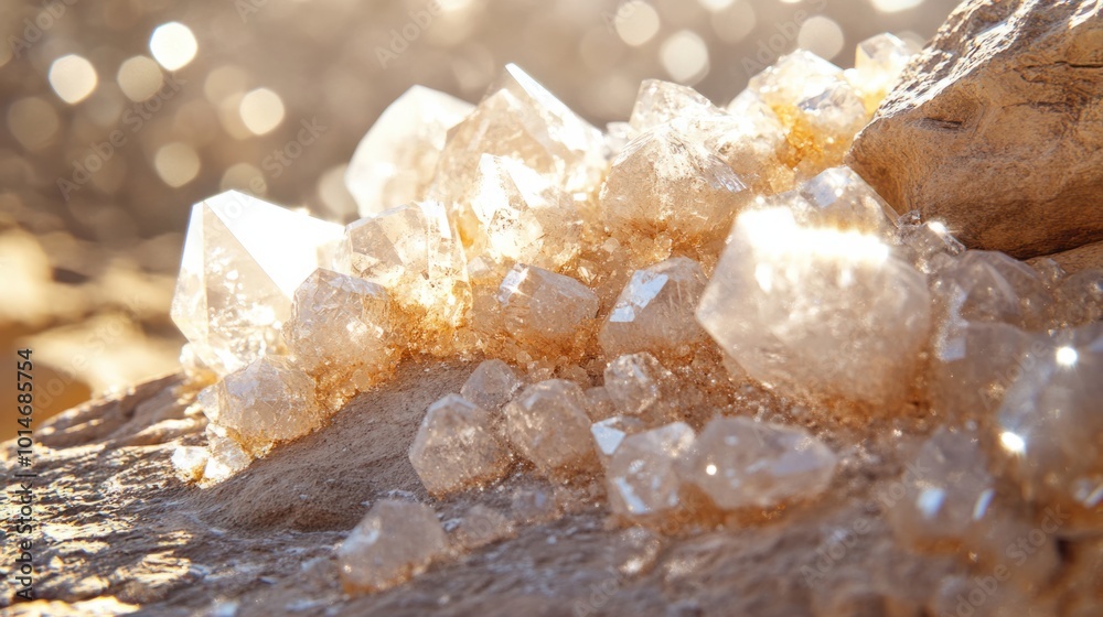 Sparkling salt crystals on the surface of a rock in a desert environment Sparkling salt crystals on the surface of a rock in a desert environment