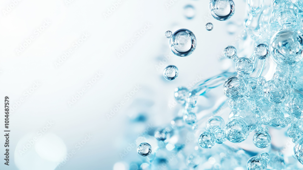 Blue water bubbles and splashes on clean background, aesthetic mockup. Generative AI Blue water bubbles and splashes on clean background, aesthetic mockup. Generative AI