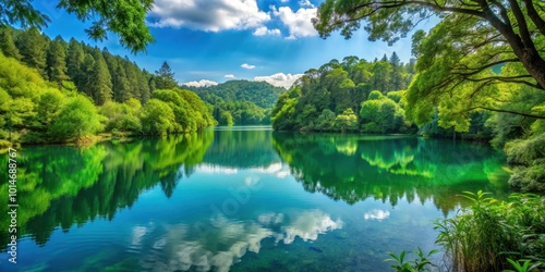 Tranquil lake nestled among lush green trees , Nature, Forest, Water, Reflection, Serene, Peaceful, Scenic, Landscape