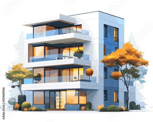 Modern house exterior. Vector illustration of a modern house front view in flat style.