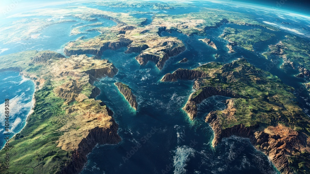 Fototapeta premium The separation of Earth's landmasses driven by slow tectonic movements over millions of years