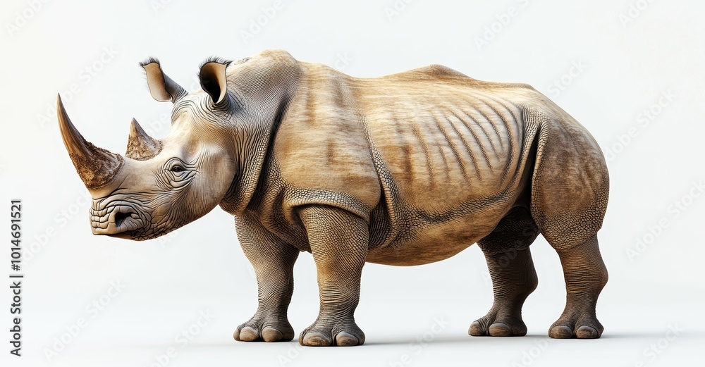 Fototapeta premium A bold and powerful rhinoceros with strong, defined features, set on a white backdrop