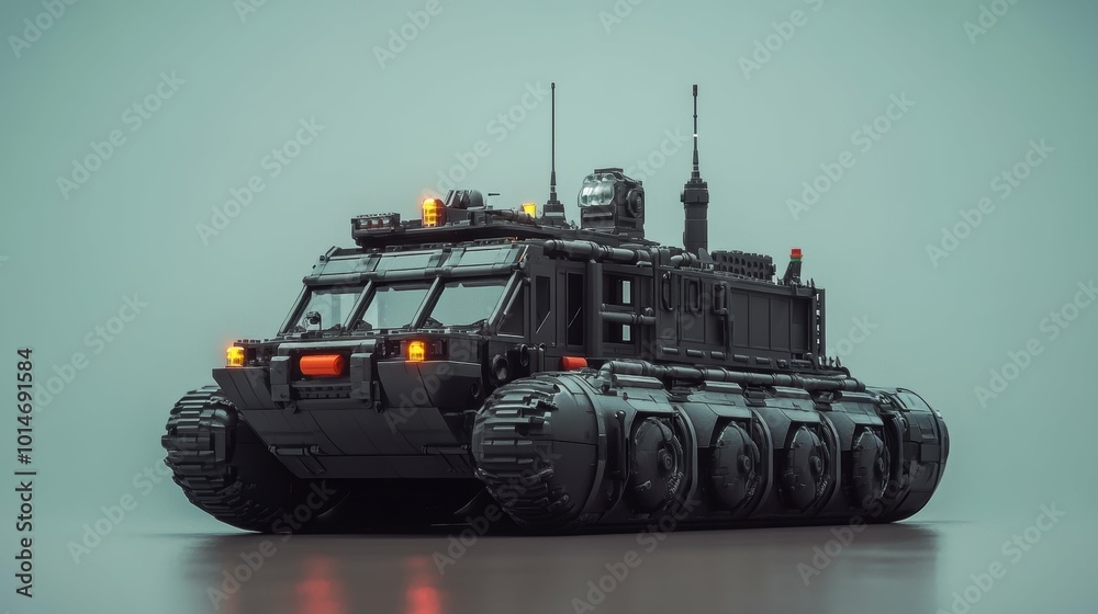 Playful Toy Military Transporter on Minimalist Background Playful Toy Military Transporter on Minimalist Background