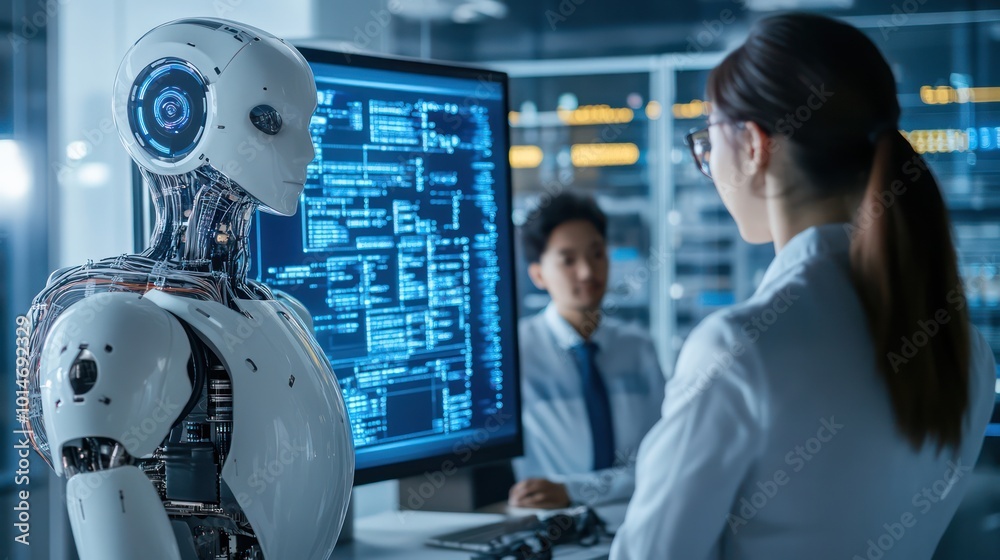 Asian and sub-Saharan professionals working in AI-powered workplaces increase productivity with advanced automation Asian and sub-Saharan professionals working in AI-powered workplaces increase productivity with advanced automation