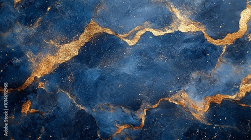 Luxurious dark blue marble wallpaper with shimmering gold veins, creating an elegant and sophisticated backdrop.