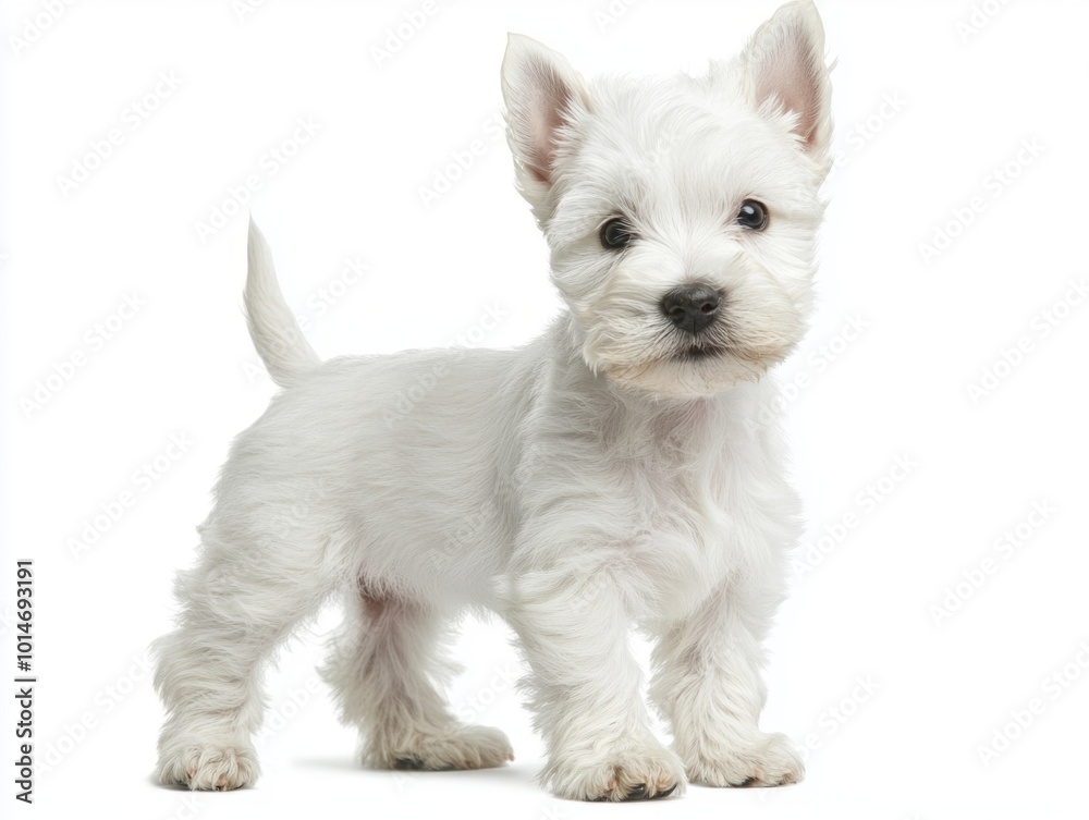 lively West Highland White Terrier stands proudly with its short legs and fluffy fur, radiating a playful spirit against the bright backdrop, embodying cuteness and charm. lively West Highland White Terrier stands proudly with its short legs and fluffy fur, radiating a playful spirit against the bright backdrop, embodying cuteness and charm.