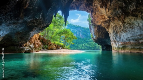 Underground river carving its way through rock, slowly forming a vast cave system over time