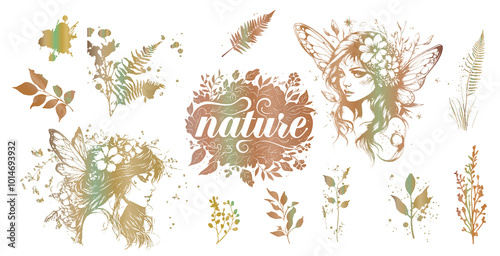 Detailed trendy design for natural products, wall art, social media, prints, invitations and branding design. Vector set of line drawings of decorated women's heads with flowers, plants and leaves. 