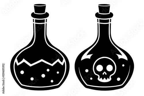 Poison Bottles, Ideal for Spooky and Halloween Themes - Flat Vector Illustration