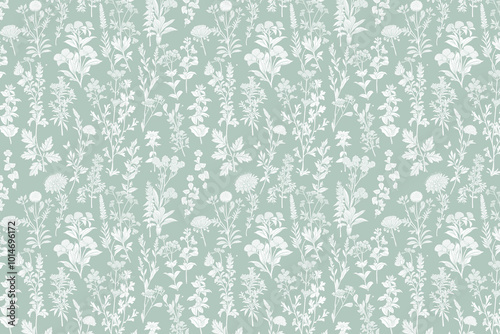 Toile floral pattern tapestry. Vintage monochrome botanical wallpaper pattern. Background image. Created with Generative AI technology