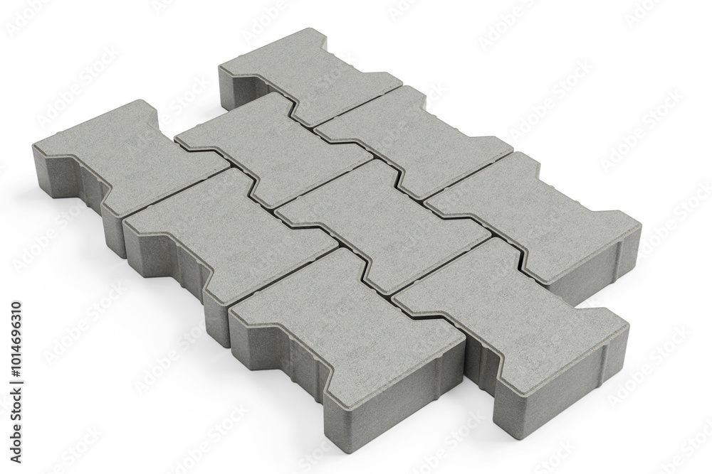 Several self-locking paving block isolated on white background - 3d rendering