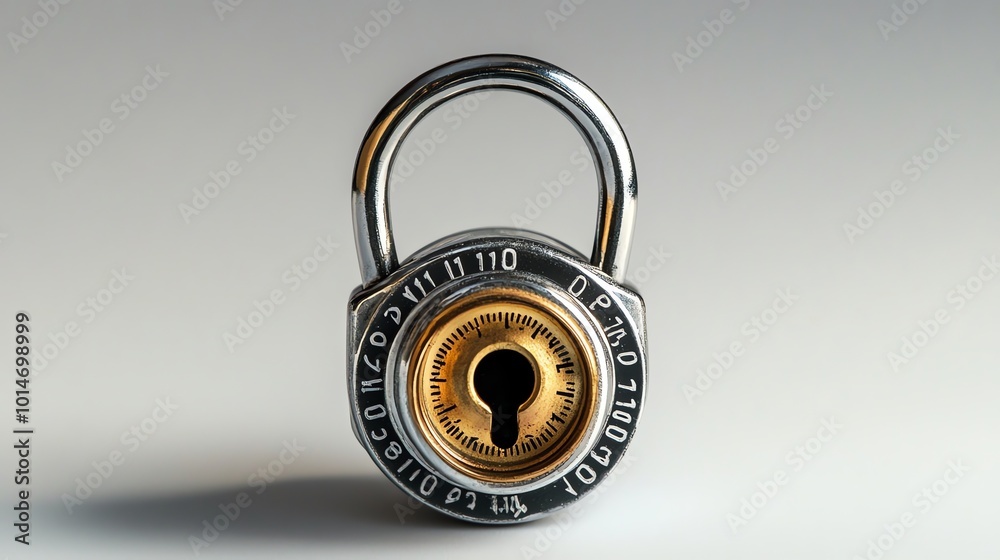 A combination padlock with numbers on a white background. A combination padlock with numbers on a white background.