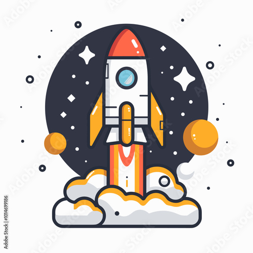 Rocket launch line icon, vector illustration. Flat design style eps 10