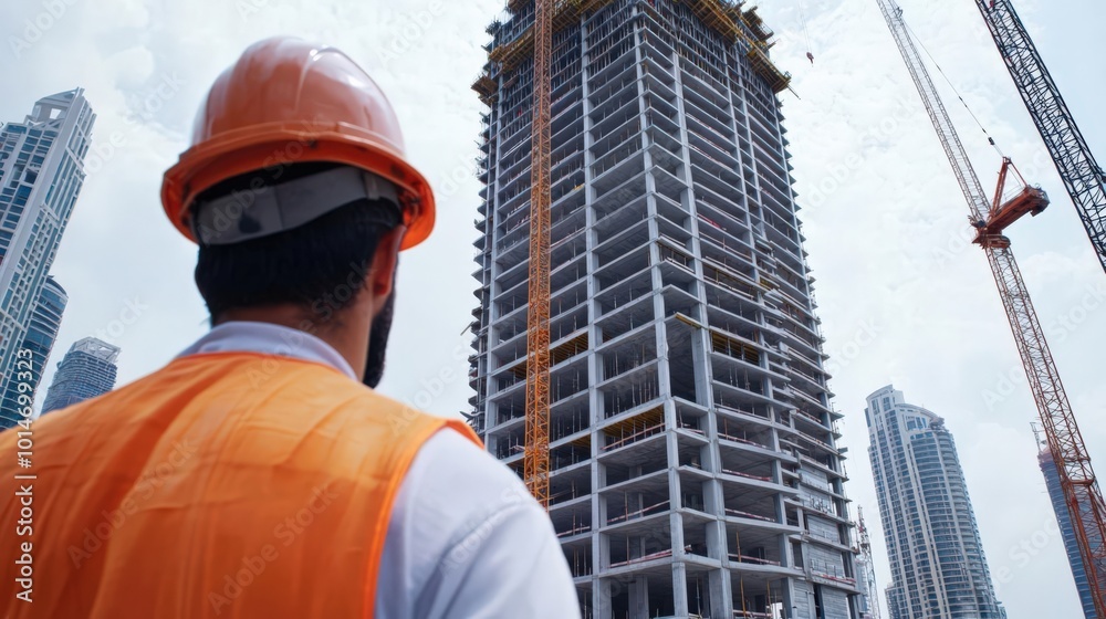 Timelapse view of a skyscraper construction project, cranes lifting beams into place, urban construction, engineering feat Timelapse view of a skyscraper construction project, cranes lifting beams into place, urban construction, engineering feat