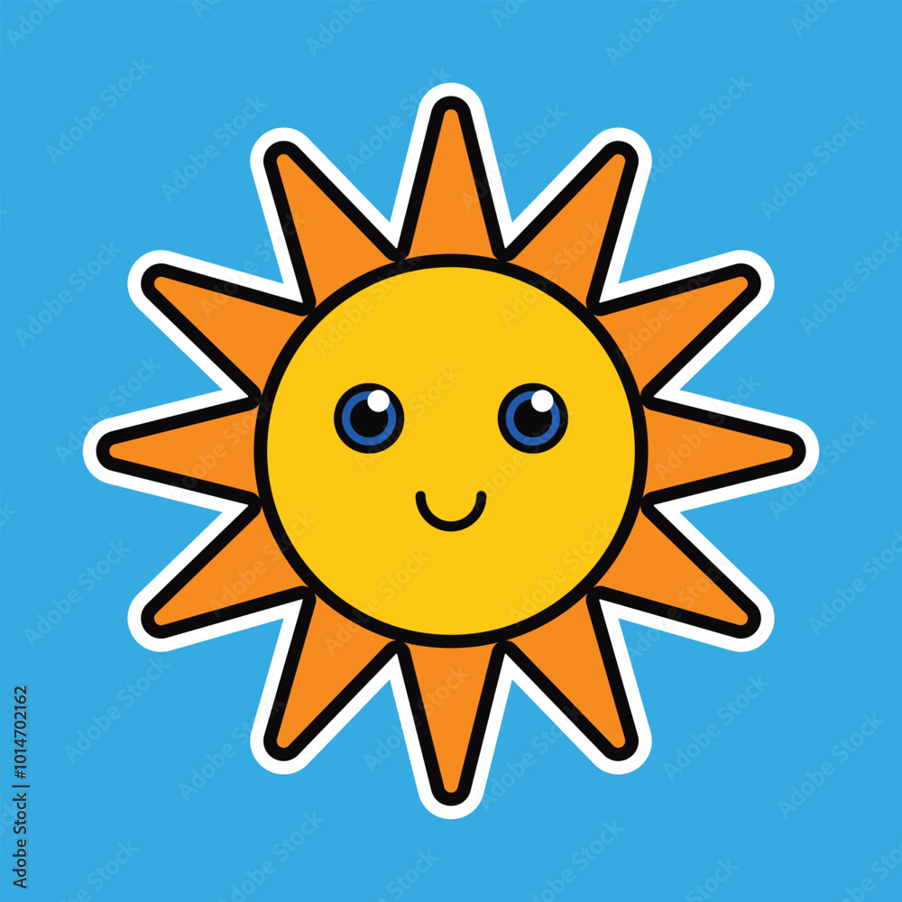Bright Sun Sticker With Simple Rays and Bold Outline for Eye catching, Cheerful Design Bright Sun Sticker With Simple Rays and Bold Outline for Eye catching, Cheerful Design