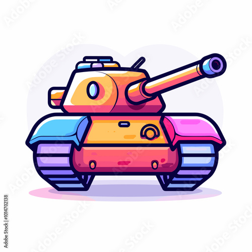 Cartoon tank. Vector illustration in a flat style on a white background.