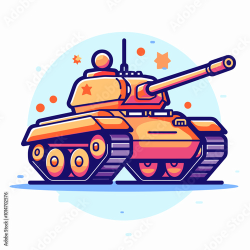 Cartoon tank. Vector illustration in a flat style on a white background.