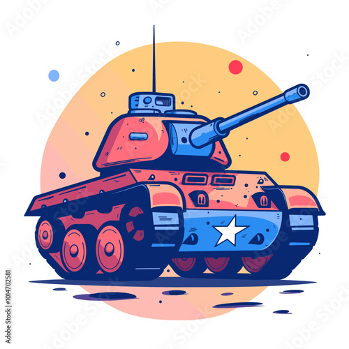 Cartoon tank. Vector illustration in a flat style on a white background.