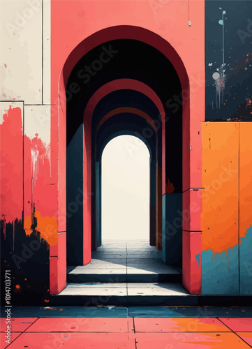 Abstract Archway with Colorful Walls