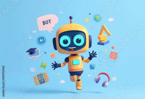 3D Cartoon Robot AI Bot Character 
